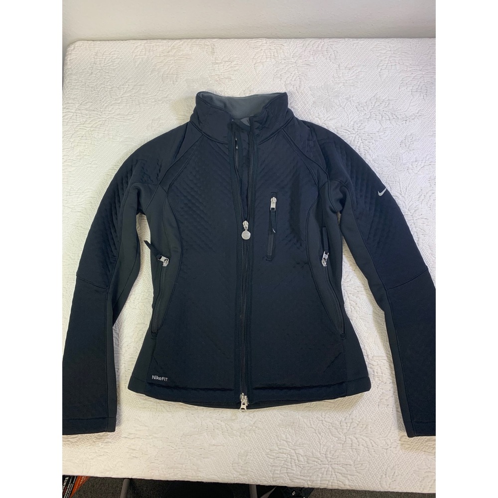 Nike Fit Therma Womens Running Golf Jacket Black Media Pocket XS 215701-010‎